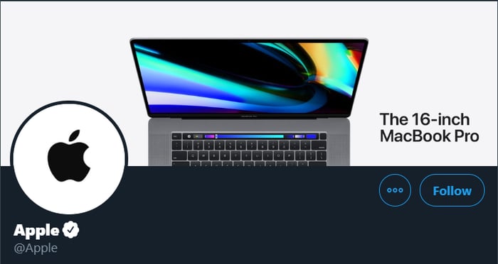 Apple ad for 16-inch MacBook Pro alongside their logo