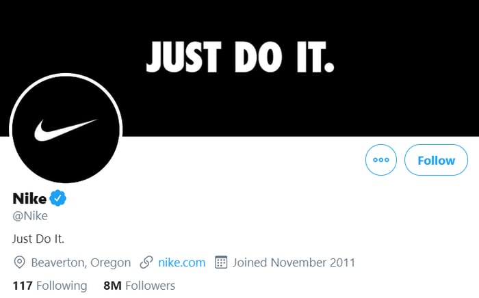 Nike's Twitter profile page