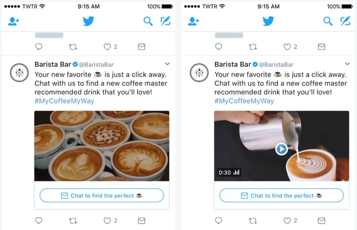 Twitter ads examples side-by-side