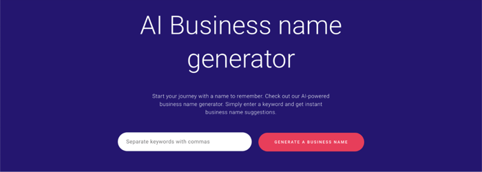 Zyro AI Business name generator page