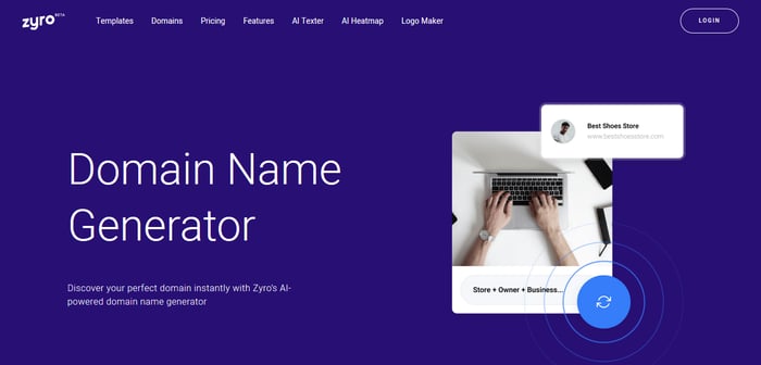 Zyro's domain name generator 