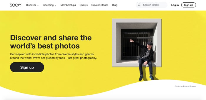 500px website landing page