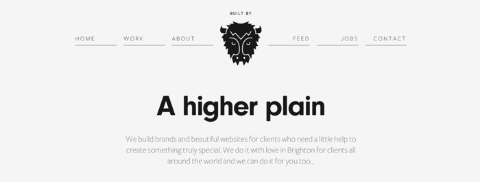 Buffalo white website with black buffalo face and "A higher plain" written
