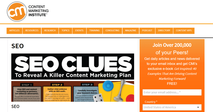 Content Management Institute homepage.