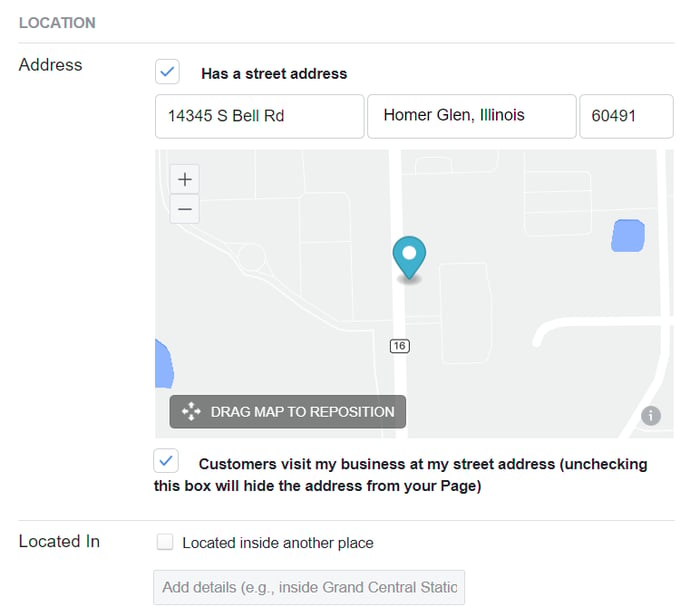 Facebook page location settings