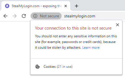 website saying that it is not secure