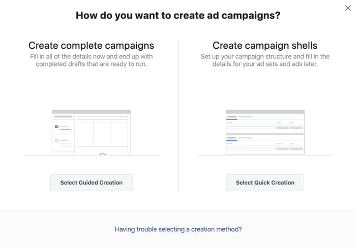 Guided or Quick Ad Creation on Facebook Ads' Manager