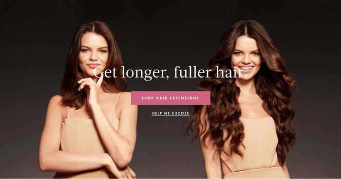 ad for longer and fuller hair with a photo of a girl with short hair and long hair 