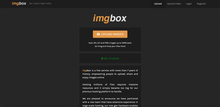 ImgBox website landing page