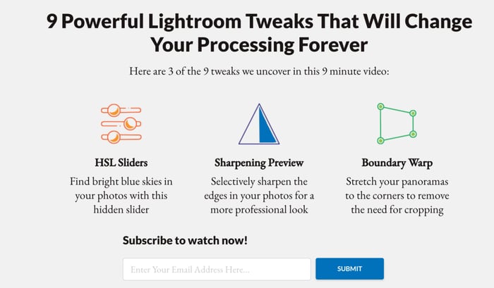Subscribe button to learn about powerful lightroom tweaks