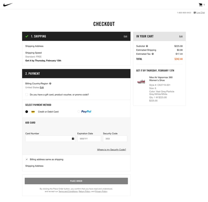 Conversion Rate Optimized Checkout Page by Nike