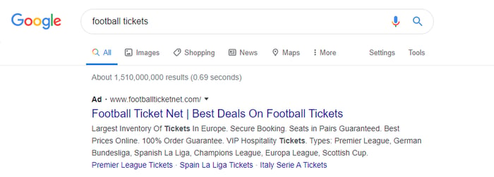 An example of an ad in Google search results