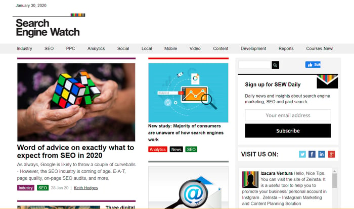 Search Engine Watch SEO blog front page.