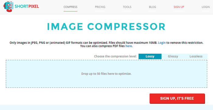 The homepage of ShortPixel image compressor website.