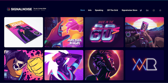 example of bright and neon colors for a portfolio website