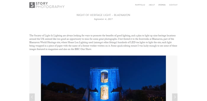 The homepage of Story Photography 