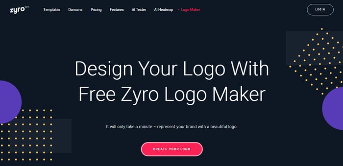 Zyro Logo Maker's landing page