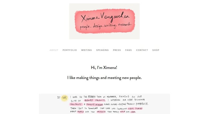 Screenshot from Ximena Vengoechea resume website