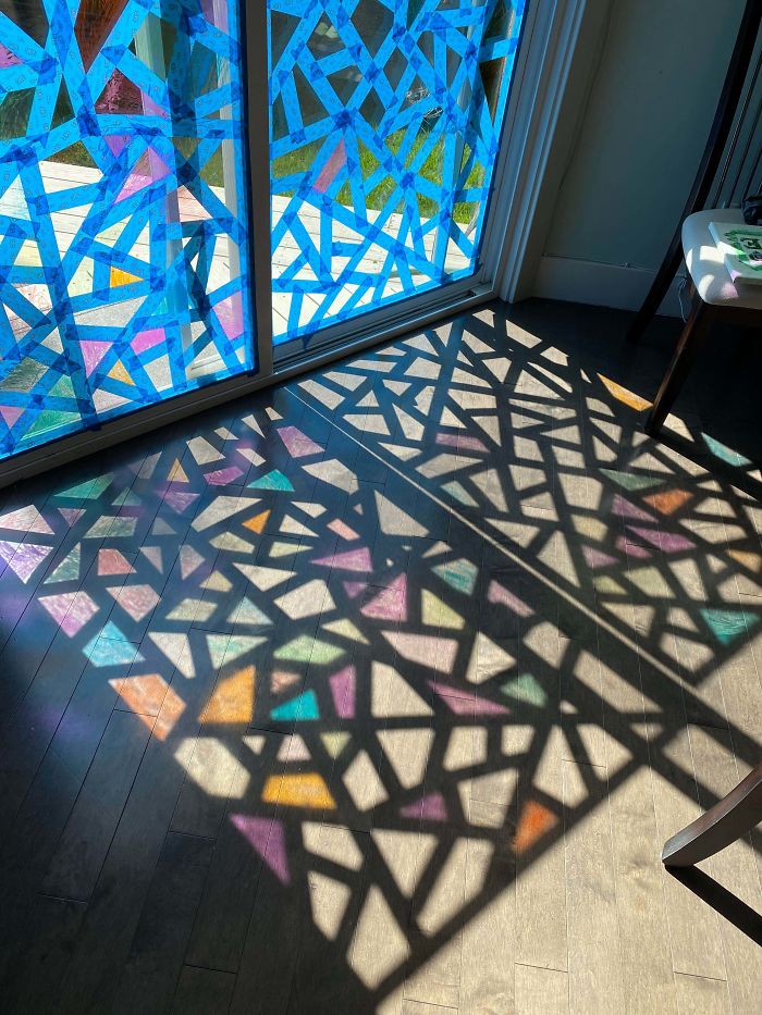 Stained glass window made with tape and markers