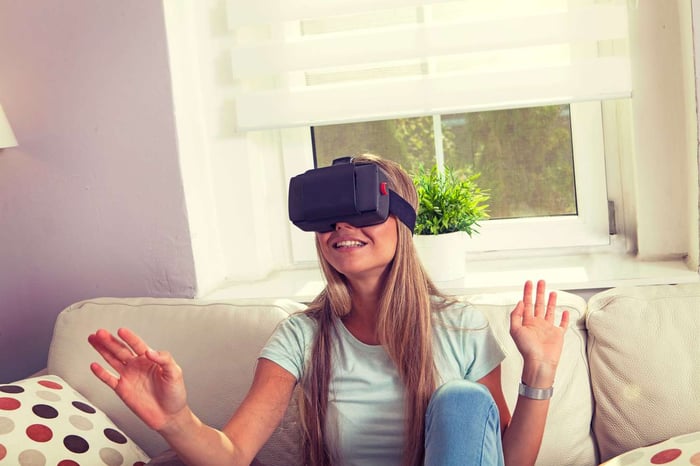 Woman using virtual reality 