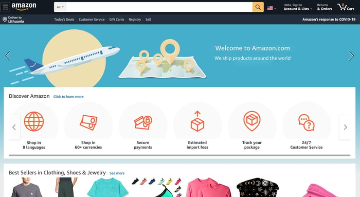 Captura de pantalla de la página de inicio de Amazon Marketplace