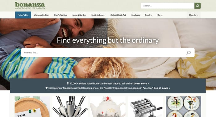 Bonanza Marketplace Home Website Screenshot