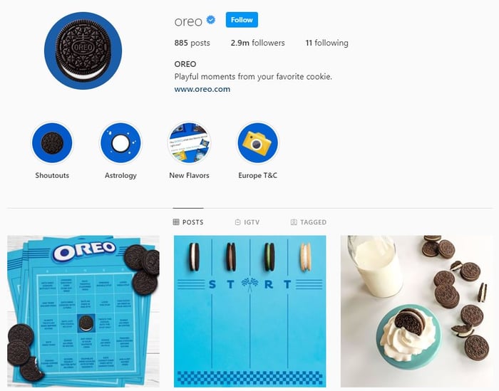 Instagram dla firm. Firmowy profil Oreo.