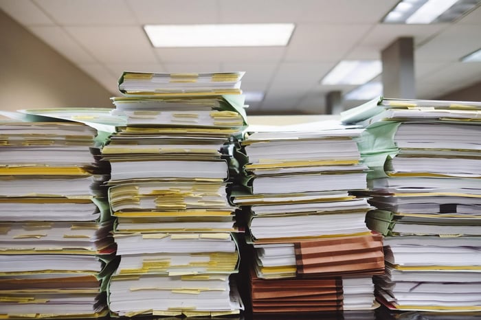 Pile of papers in an office