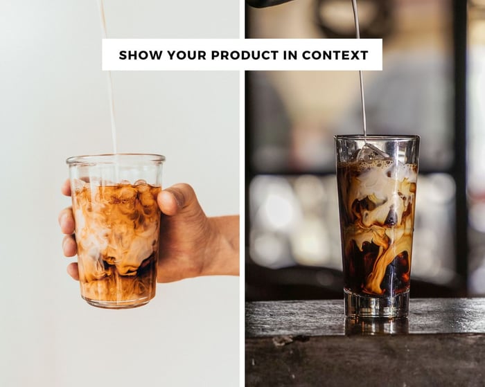 Show your product in context example with an iced coffee