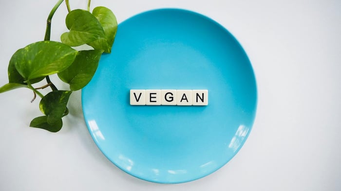 Vegan Label on a Blue Plate