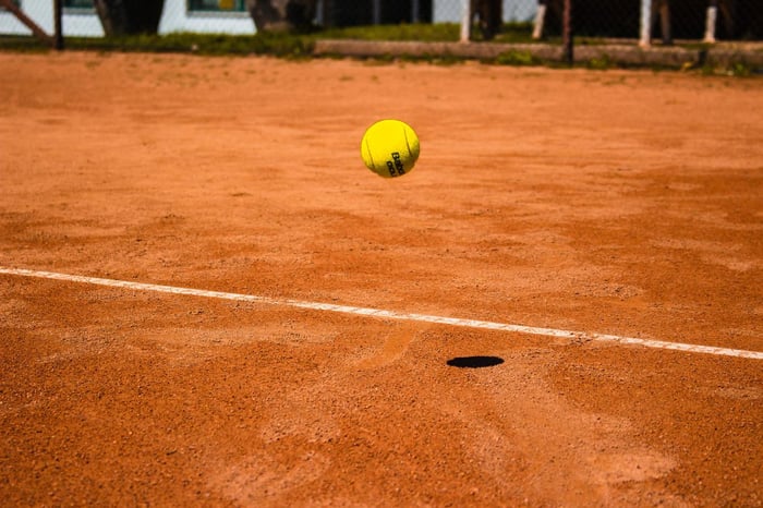 Tennis Ball Bounce on Court, Closeup