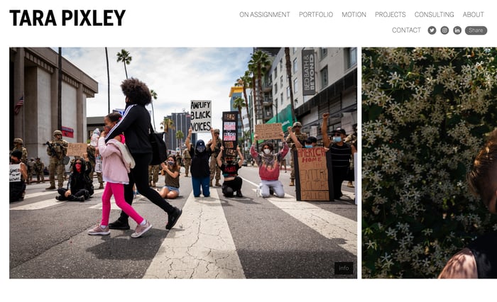 Sitio web del portafolio de fotografías de Tara Pixley