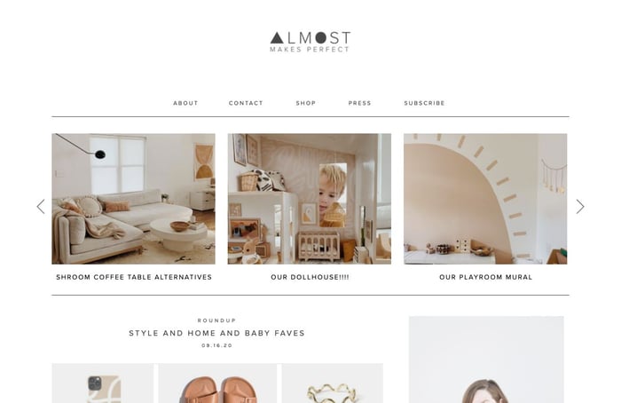 Almost Makes Perfect blog landing page