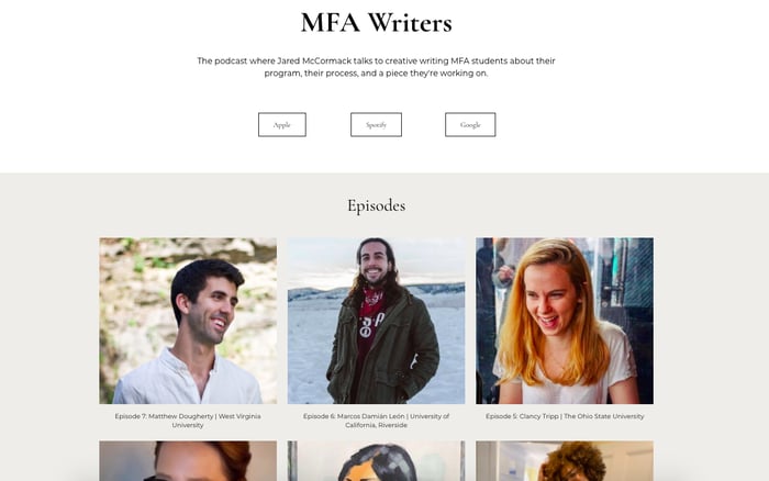 MFA Writers Podcast Web Page 
