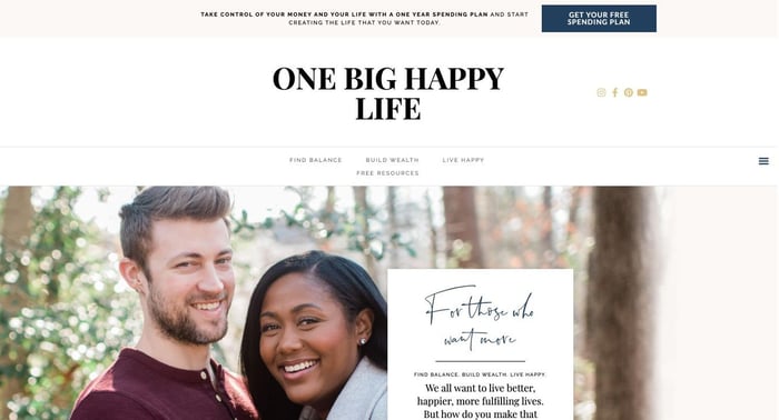 One Big Happy Life blog landing page