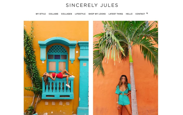 Sincerely Jules blog landing page