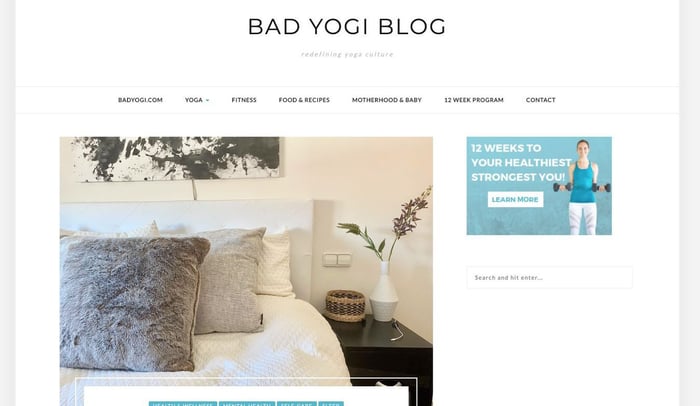 The Bad Yogi blog landing page