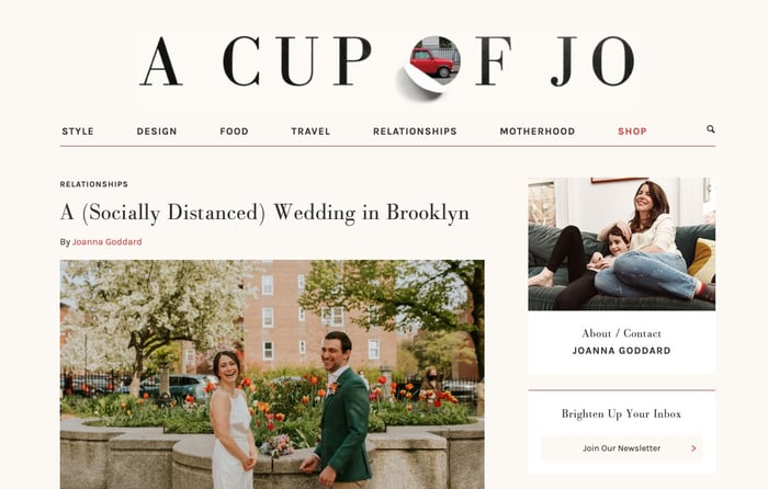 Landing page del blog A Cup of Jo