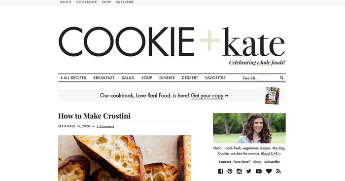 Landing page del blog Cookie and Kate