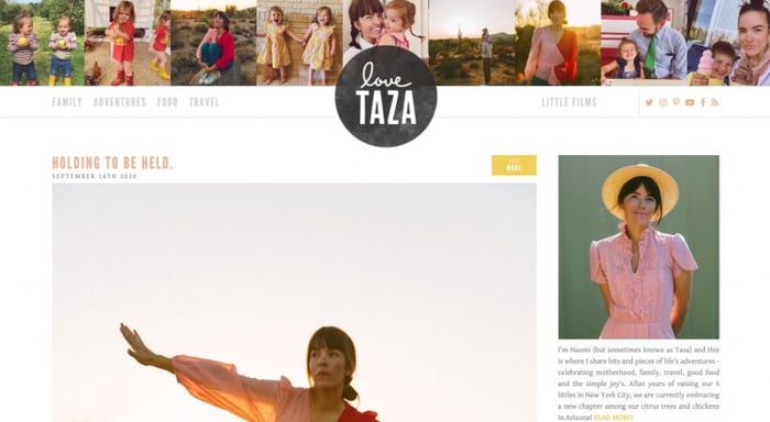 landing page do site da blogueira Love, Taza