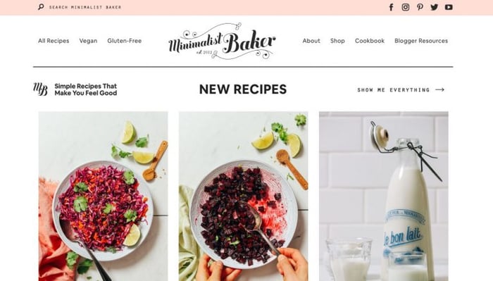 landing page do blog minimalista culinário Minimalist Baker