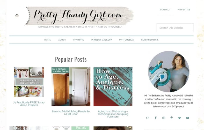 Landing page del blog Pretty Handy Girl
