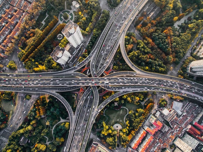A highway junction shot from above