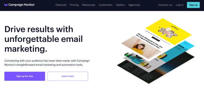 Campain Monitor landing page