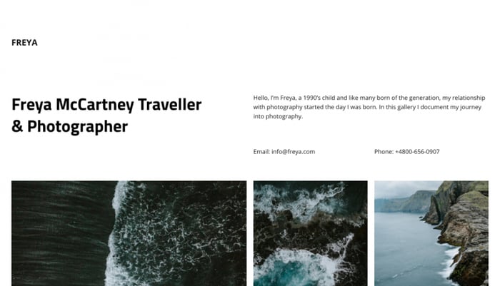 Site de portfólio de fotografias de viagem de Freya McCartney