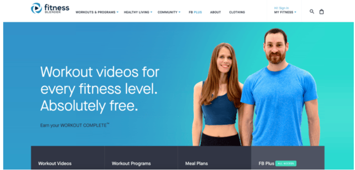 Screenshot della homepage del sito Fitnessblender