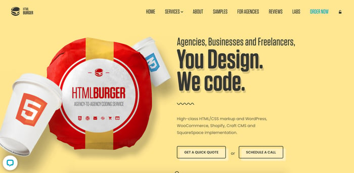 Screenshot del sito web dell'azienda HTMLBurger
