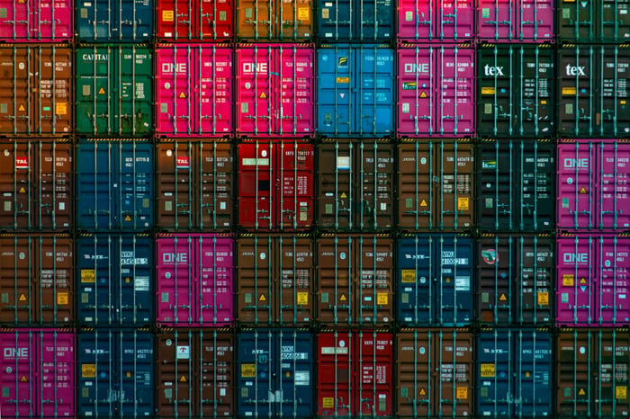close up shot of stacked shipping containers