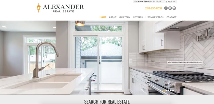 Página inicial do site Alexander Real Estate
