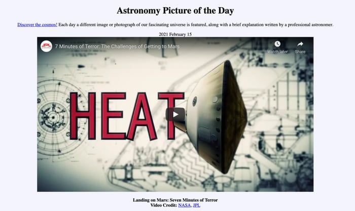 Astronomy Picture of the Day landing page